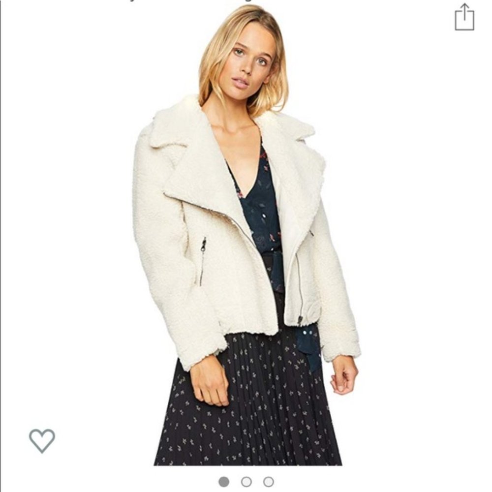 Astr Cream Faux Shearling Moto Jacket